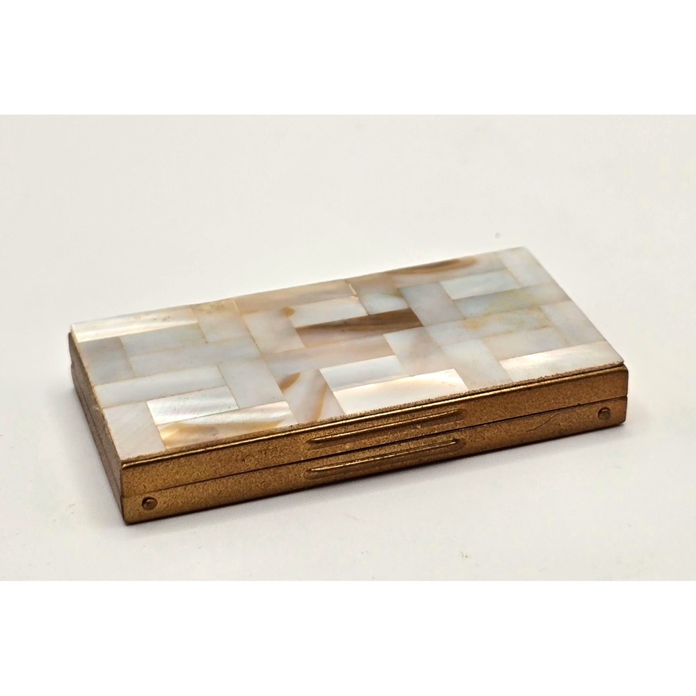 Pill Trinket Case Mother of Pearl Vintage Vanity Makeup Snuff Box